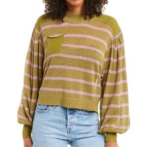 Free People Striped Olive and Lavender Sweater Size S